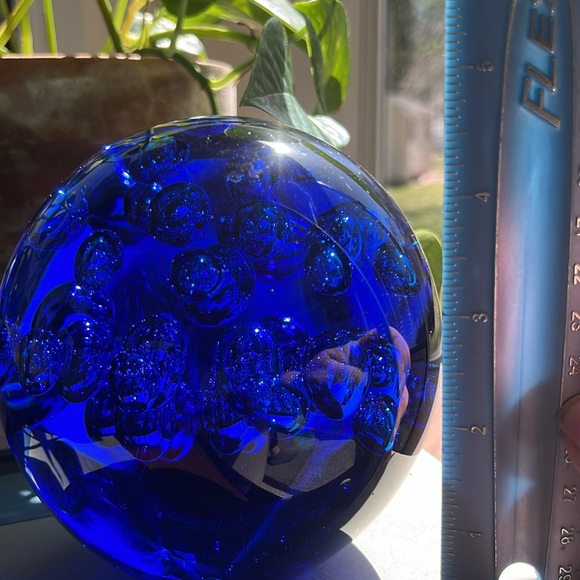 Art Sphere Paperweight Vintage MCM Cobalt Blue Glass Textured Bubbles 5x5 heavy - Picture 11 of 13